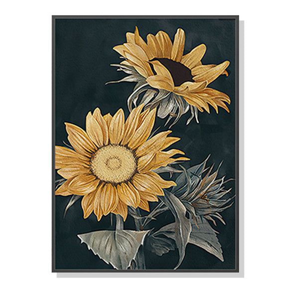 Wall Art 80cmx120cm Sunflowers Black Frame Canvas