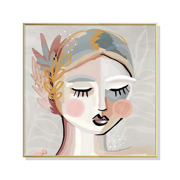 Wall Art 70cmx70cm Calm Girl Gold Frame Canvas