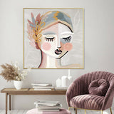 Wall Art 80cmx80cm Calm Girl Gold Frame Canvas