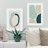 Wall Art 40cmx60cm Abstract Green Circle 2 Sets White Frame Canvas