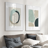 Wall Art 50cmx70cm Abstract Green Circle 2 Sets White Frame Canvas