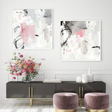 Wall Art 80cmx80cm Abstract Pink Grey 2 Sets White Frame Canvas