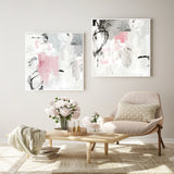 Wall Art 80cmx80cm Abstract Pink Grey 2 Sets White Frame Canvas