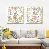 Wall Art 80cmx80cm Floral birds 2 Sets Gold Frame Canvas