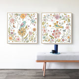 Wall Art 70cmx70cm Floral birds 2 Sets Gold Frame Canvas