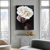 Wall Art 40cmx60cm Flower African Woman Black Frame Canvas