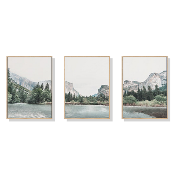 Wall Art 80cmx120cm Yosemite Valley National Park 3 Sets Wood Frame Canvas