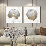 Wall Art 80cmx80cm Gold And White Blossom On White 2 Sets Gold Frame Canvas