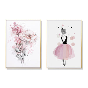 Wall Art 50cmx70cm Dancing Ballerina in Paris 2 Sets Gold Frame Canvas