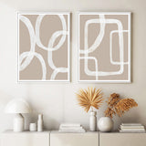 Wall Art 50cmx70cm Abstract White Lines 2 Sets White Frame Canvas