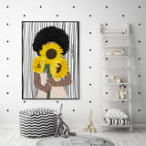 Wall Art 50cmx70cm African Woman Sunflower Black Frame Canvas