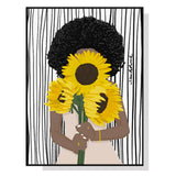 Wall Art 80cmx120cm African Woman Sunflower Black Frame Canvas