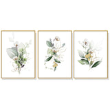 Wall Art 80cmx120cm Green and Gold Watercolor Botanical 3 Sets Gold Frame Canvas