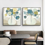 Wall Art 80cmx80cm Blue Bouquet 2 Sets Black Frame Canvas