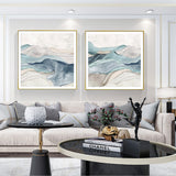 Wall Art 80cmx80cm Blue Mountain 2 Sets Gold Frame Canvas