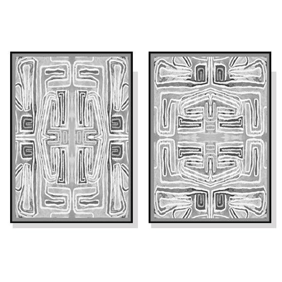 Wall Art 80cmx120cm Black White Pattern 2 Sets Black Frame Canvas