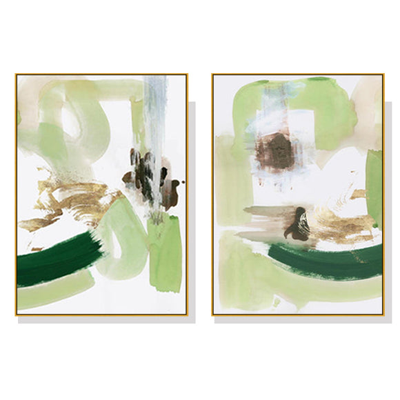 Wall Art 80cmx120cm Abstract Green Mint 2 Sets Gold Frame Canvas