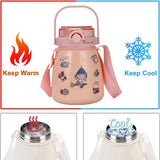 1000ml Large Water Bottle Stainless Steel Straw Water Jug with FREE Sticker Packs (White)