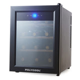 POLYCOOL 33L 12 Bottle Wine Bar Fridge Countertop Cooler Compressor Mirrored Glass Door, Black