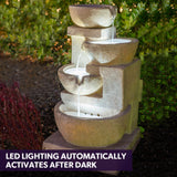 PROTEGE Solar Fountain Water Feature Outdoor 4 Bowl with LED Lights - Sand Colour