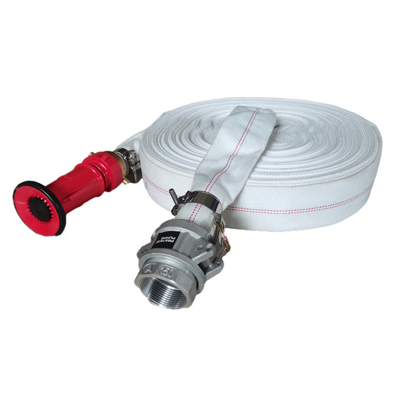 PROTEGE 20m x 38mm Canvas Lay Flat Fire Hose Kit, High Pressure, Adjustable Nozzle, Irrigation Suitable