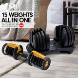 Powertrain  48KG Adjustable Dumbbell Set With Stand - Gold