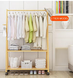 Rail Bamboo Clothes Rack Garment Hanging Stand 3 Tier Storage Shelves Closet 80cm