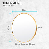 2 Set Wall Mirror Round Aluminum Frame Bathroom 80cm GOLD