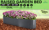 Raised Garden Bed Galvanised Steel Planter Oval 240 x 80 x 45cm GREY