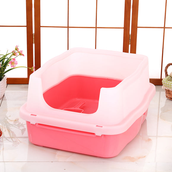 YES4PETS Large Deep Cat Kitty Litter Tray High Wall Pet Toilet Tray With Scoop Pink