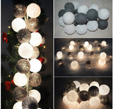 1 Set of 20 LED Black White 5cm Cotton Ball Battery Powered String Lights Xmas Gift Home Wedding Party Bedroom Decoration Outdoor Indoor Table Centrepiece