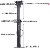 ZOOM SPD-801 Dropper Seatpost Adjustable Height via Thumb Remote Lever - External Cable 30.9 Diameter 100mm Travel