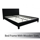 Queen Size Leatheratte Bed Frame in Black Colour with Metal Joint Slat Base