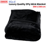 1000GSM Luxury Quality 2 Ply Mink Blanket Black 200 x 240 cm