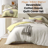 Vintage Design Homewares Hugo Reversible White Butter Cotton Gauze Quilt Cover Set King