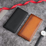 100% Genuine Leather Men's Wallet RFID Blocking Card Holder Bifold and Long Wallets (Black Long Wallet)