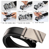 Adjustable Slide Luxury Leather Belt For Men's Automatic Buckle Ratchet Business Dress Belts (FB8503#25)