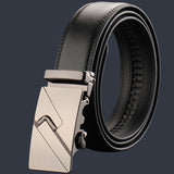 Adjustable Slide Luxury Leather Belt For Men's Automatic Buckle Ratchet Business Dress Belts (FB8503#25)