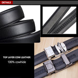 Adjustable Slide Genuine Leather Belt Men's Plate Reversible Buckle Business Dress Belts (FB8603#38)