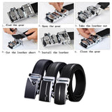 Adjustable Slide Genuine Leather Belt Men's Plate Reversible Buckle Business Dress Belts (FB8603#38)