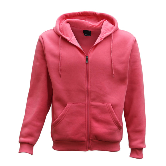 Adult Unisex Zip Plain Fleece Hoodie Hooded Jacket Mens Sweatshirt Jumper XS-8XL, Hot Pink, XS