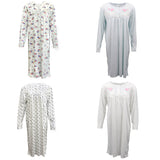 100% Cotton Women Nightie Night Gown Pajamas Pyjamas Winter Sleepwear PJs Dress, Red & Purple Flowers, 22