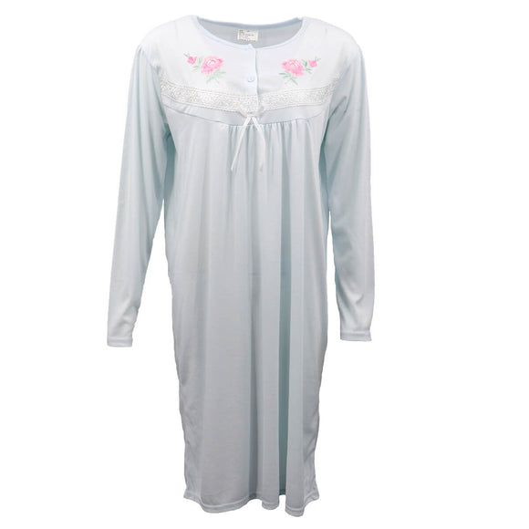 100% Cotton Women Nightie Night Gown Pajamas Pyjamas Winter Sleepwear PJs Dress, Blue, 16