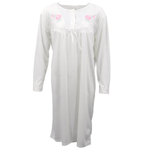 100% Cotton Women Nightie Night Gown Pajamas Pyjamas Winter Sleepwear PJs Dress, Light Pink, 14