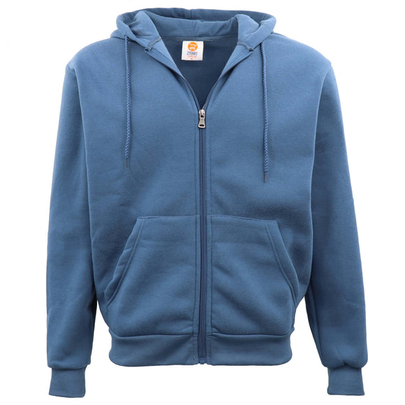 Adult Unisex Zip Plain Fleece Hoodie Hooded Jacket Mens Sweatshirt Jumper XS-8XL, Dusty Blue, L