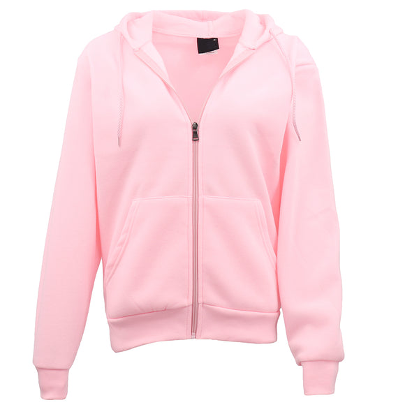 Adult Unisex Zip Plain Fleece Hoodie Hooded Jacket Mens Sweatshirt Jumper XS-8XL, Light Pink, S