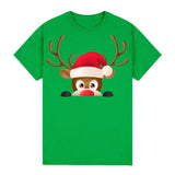 100% Cotton Christmas T-shirt Adult Unisex Tee Tops Funny Santa Party Custume, Reindeer Head (Green), S