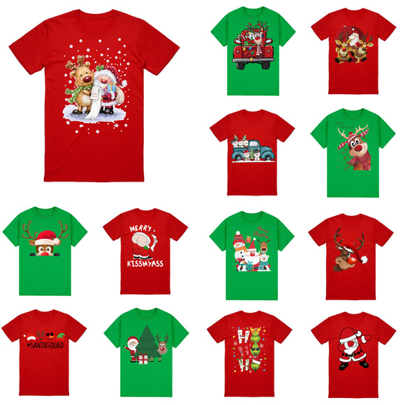 100% Cotton Christmas T-shirt Adult Unisex Tee Tops Funny Santa Party Custume, Reindeer Wink (Green), M