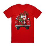 100% Cotton Christmas T-shirt Adult Unisex Tee Tops Funny Santa Party Custume, Car with Reindeer (Red), S