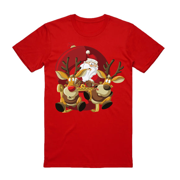 100% Cotton Christmas T-shirt Adult Unisex Tee Tops Funny Santa Party Custume, Santas Sleigh (Red), 2XL